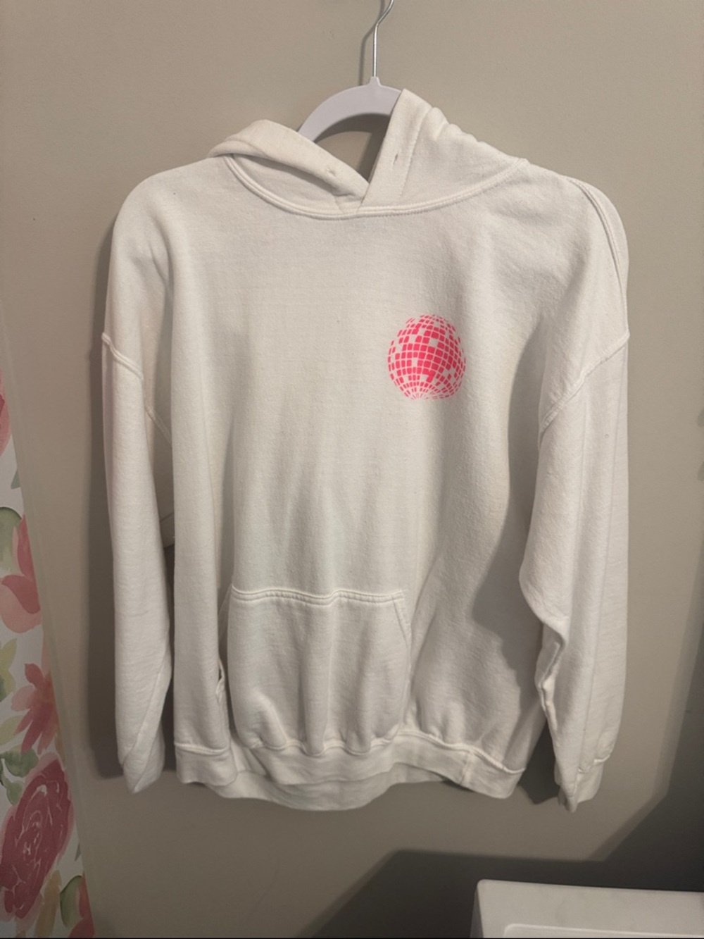 White Alpha Gamma Delta Hoodie Sweatshirt with Pink Graphic